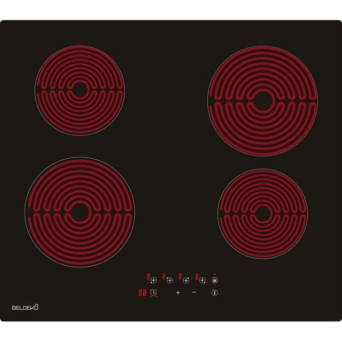 BELDEKO - 4-Burner Ceramic Hob, 6000W, 4-Burner Ceramic Hob, Ceramic Cooktop, Multi-Zone Timer