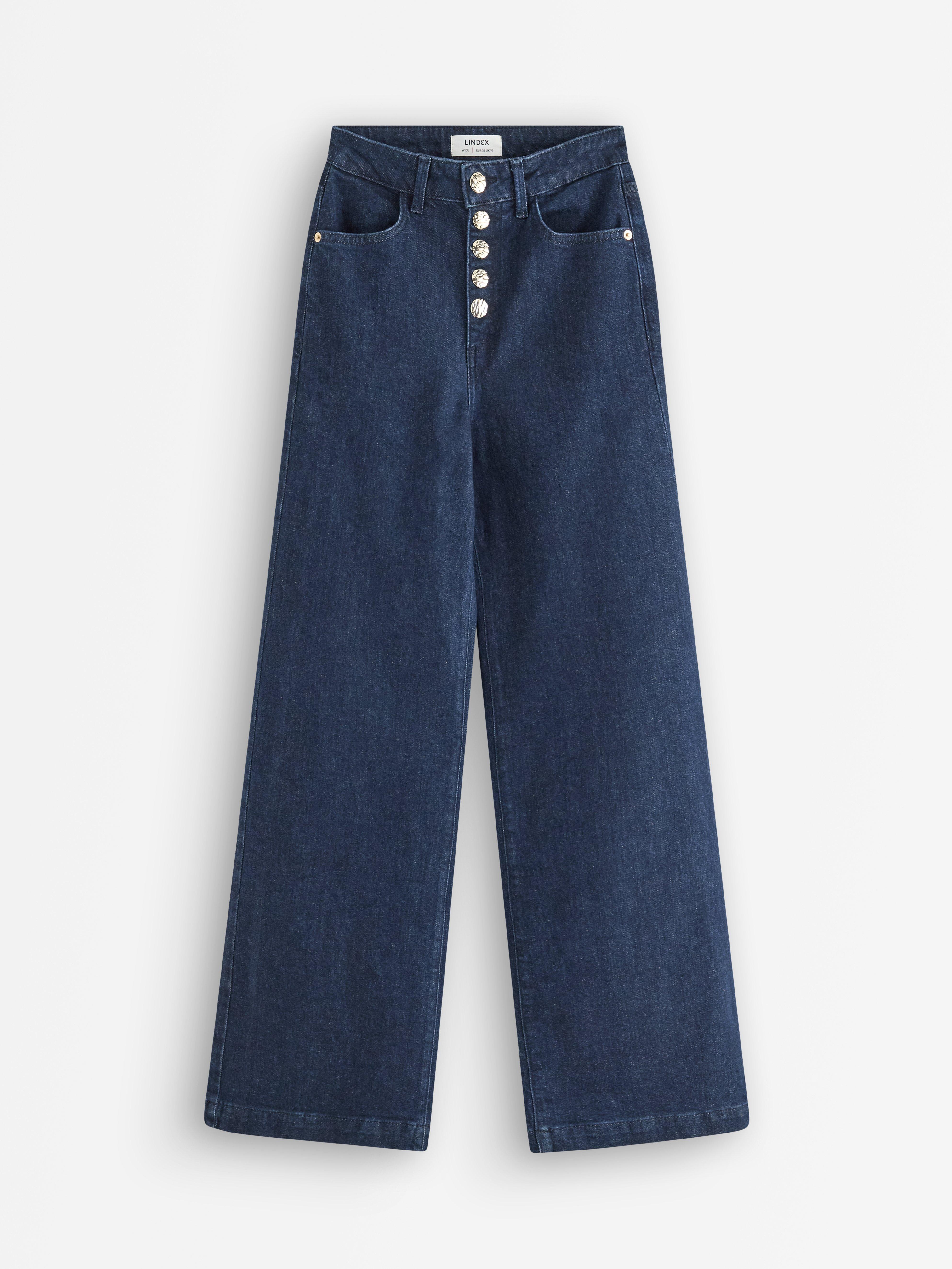 Jean large taille haute en denim foncé légèrement extensible