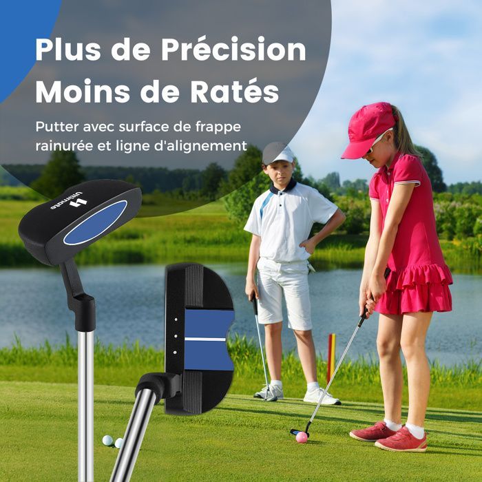 COSTWAY Kids Tripod Golf Bag 5-Piece Golf Club Set with Stand & Rain Cover, Ages 11-13, Blue