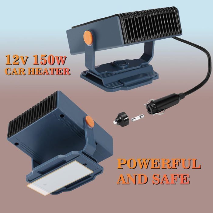 12V Car Heater - HAWUJ - 150W, 360° Defroster, 2-in-1, 1.5m Cable - for Motorhomes