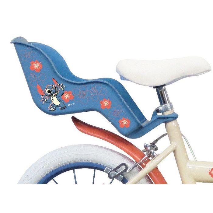 Bicicleta infantil de 14 pulgadas de STITCH / DISNEY (tamaño infantil de 90 cm a 105 cm) equipada con 2 frenos, cesta, portamuñecas y ruedines.