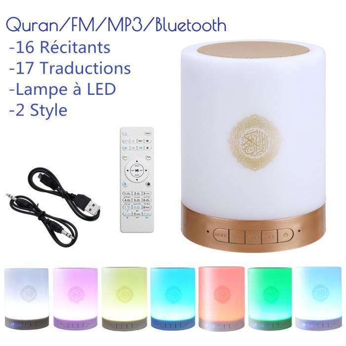 Altavoz Bluetooth portátil NEUFU con lámpara táctil del Corán, luz nocturna, tarjeta TF, FM, color dorado.