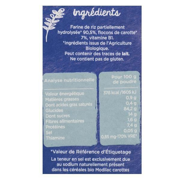 Cereales de noche orgánicos Modilac con arroz y zanahoria, a partir de 4 meses, 250 g