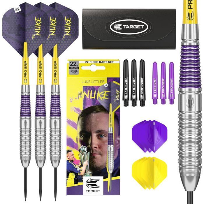 Jeu de fléchettes à pointe en acier - ESTAMPILLE - Luke Littler - Laiton - 26mm - Pro Grip shafts - Pro Ultra flights