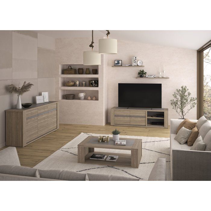 Aparador MARCEAU – Acabado en roble junco – 3 puertas – 190 × 48 × 88 cm – GAMI