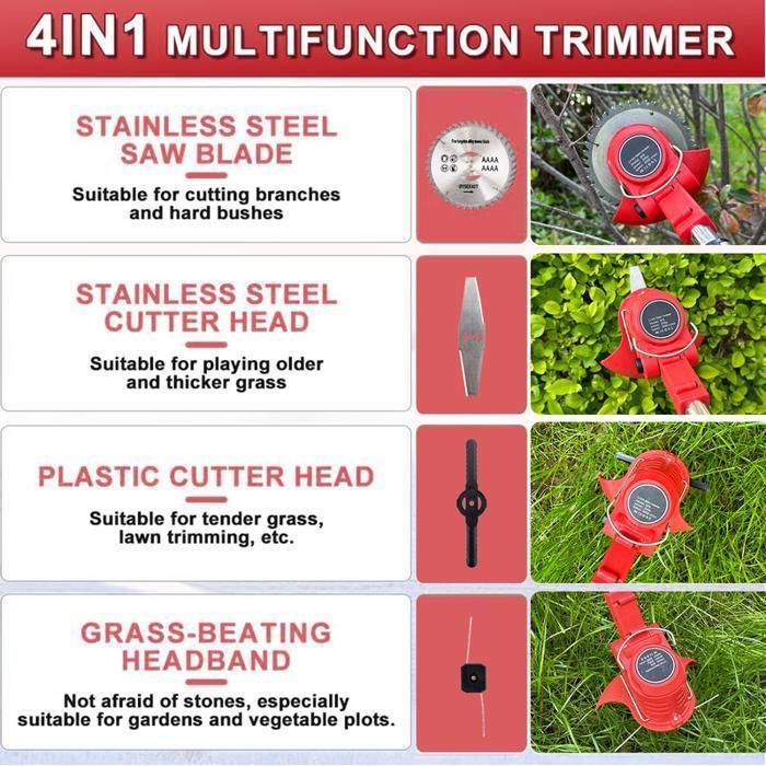 OUTIGO Cordless Electric Brush Cutter, Lawn Trimmer, Adjustable Handle, Cordless Brush Cutter, Foldable