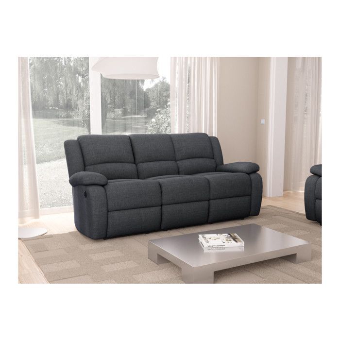 Canapé de Relaxation électrique 3 places en Tissu LEO - L193 x 93 x 96cm - LOUNGITUDE