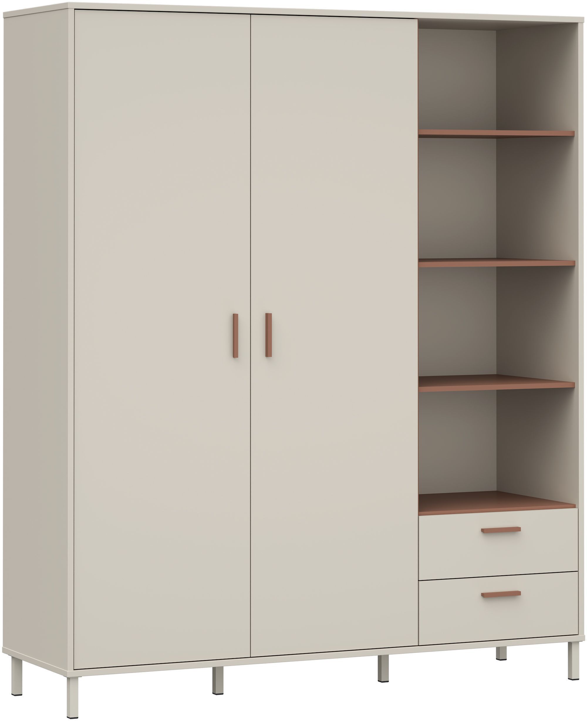 Armoire - 2 portes - étagères + tiroirs  - L168,4 x P52,9 x H201,6 cm - Cachemire et terracotta - MILLES