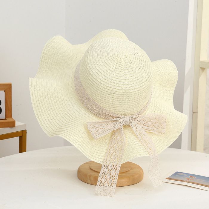 Sombrero para niñas - FUNMOON - Lindo sombrero de paja hecho a mano - Ala ancha, ideal para la playa y el verano