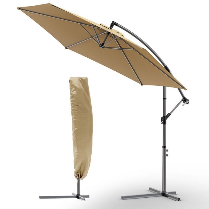VOUNOT® Parasol déporté inclinable 3M Kaki - Rotatif 360° - Inclinaison réglable - Manivelle anti-retour - Housse de protection