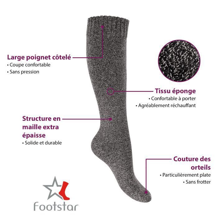 Footstar Chaussettes hautes en tissu éponge femmes (4 paires) Chaussettes chaudes en coton avec effet thermique - Anthracite Gris