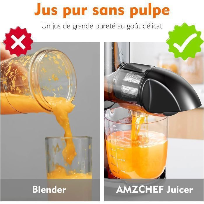 AMZCHEF Fruit and Vegetable Juicer, Slow Juicer, BPA-Free Citrus Press, 99% Juice Yield, Red