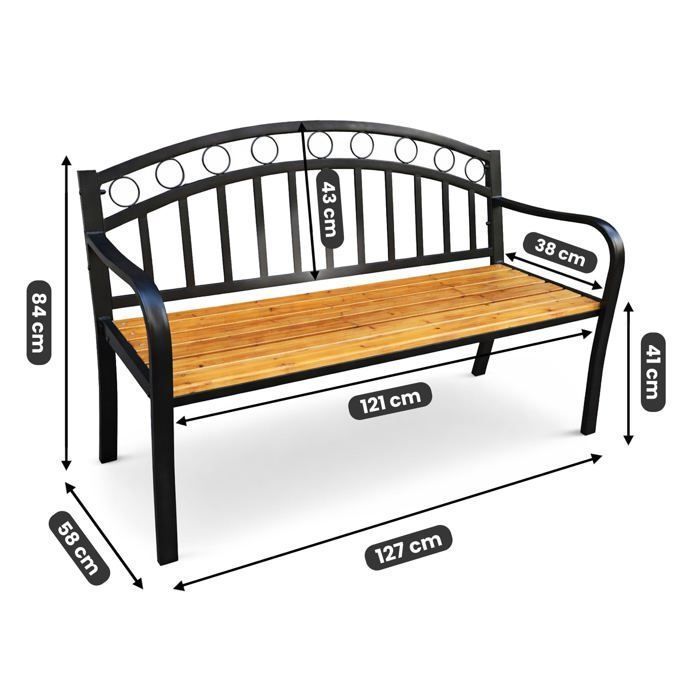Banc de jardin ARUM en bois laqué, pieds en acier, largeur 127 cm