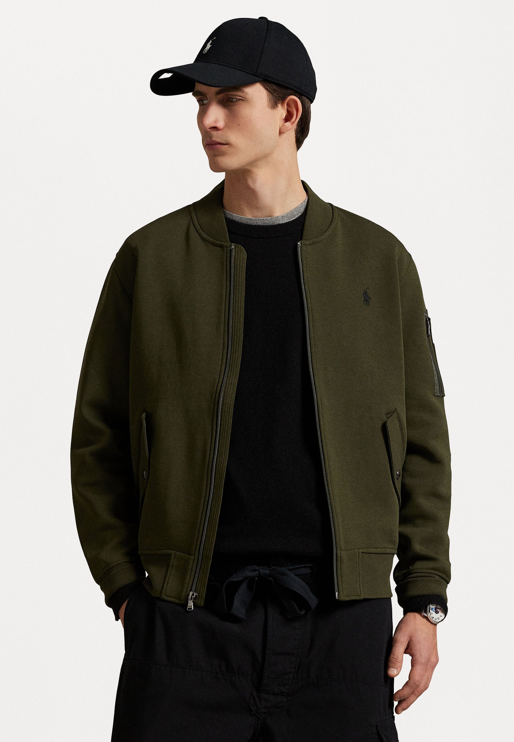 Giacca bomber Polo Ralph Lauren in doppia maglia - Felpa con zip - colore verde oliva aziendale