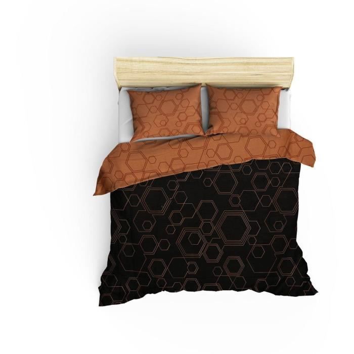 Juego de ropa de cama: 1 funda nórdica de 220 x 240 cm + 2 fundas de almohada de 60 x 60 cm - 100 % algodón reforzado - Cobre