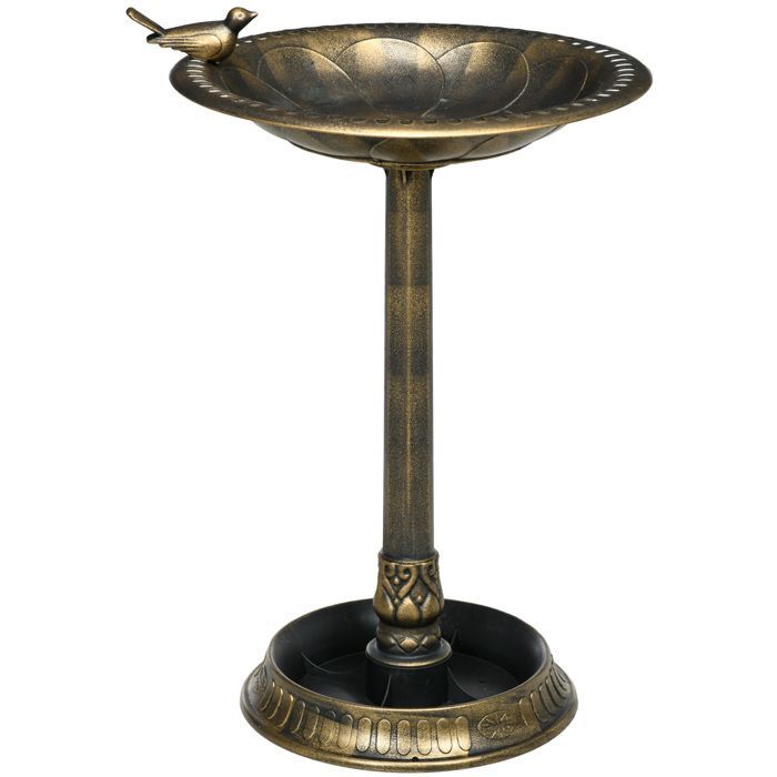 Vaschetta per uccelli - Outsunny - Mangiatoia, fioriera e vasca decorativa da esterno 2 in 1 - polipropilene - Ø50x72cm - bronzo