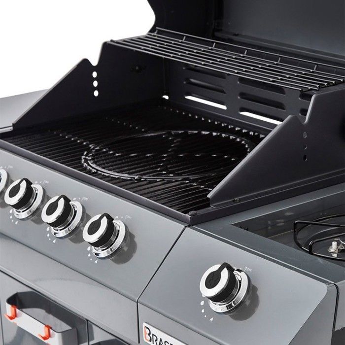 Barbacoa de gas Emma 4 + 1 lateral – BRASERO BY FAVEX – 4 quemadores 12,6 kW – Quemador lateral – FlexiGrill con plancha – Para 12 personas