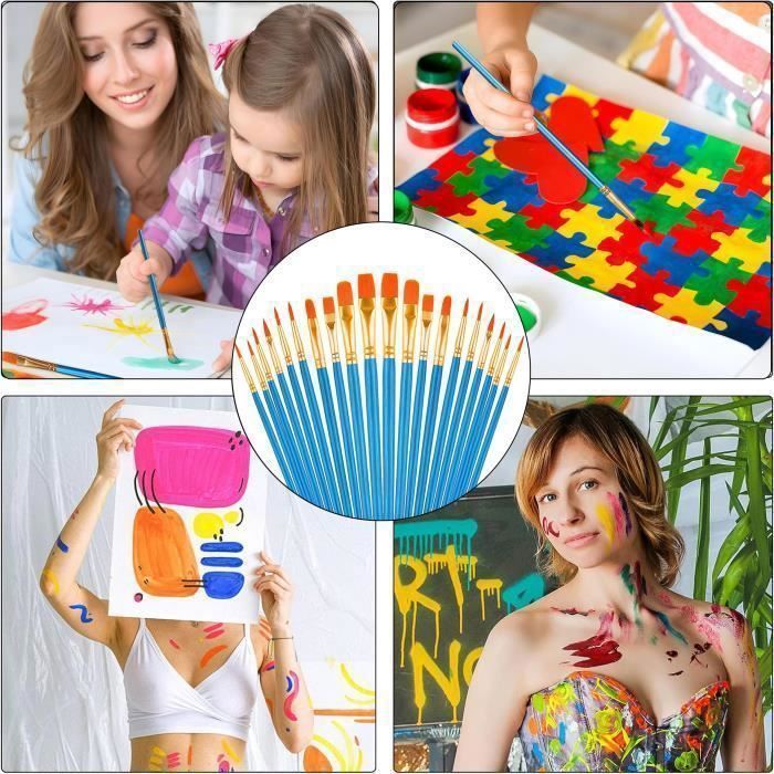 Watercolor Brushes - Handmade - 20 Pieces - Durable Nylon - 10 Different Sizes - Blue