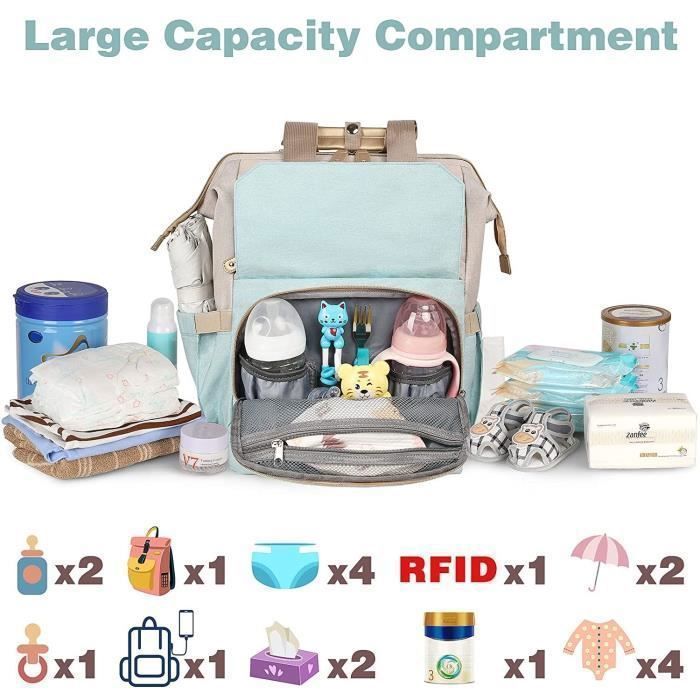 Mochila para fraldas KENLUMO com trocador para bebê – Bolsa de viagem de grande capacidade, multifuncional e impermeável.