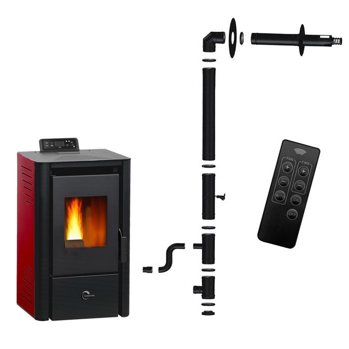 Poêle à granulés étanche Anita 9,4 kW Bordeaux Sannover + Kit d'installation