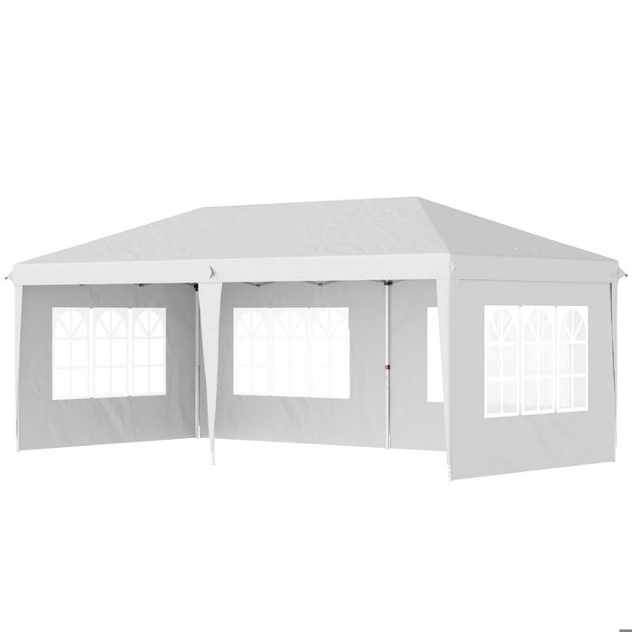 Folding pop-up gazebo - party tent - 3 x 6 m, 3 removable sides, white