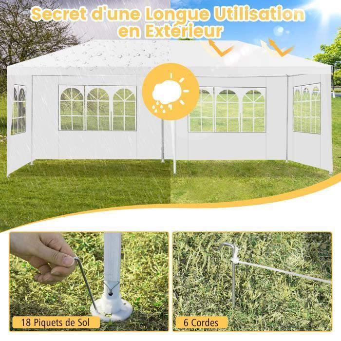 COSTWAY Waterproof Garden Gazebo 3x6M - 6 Removable Walls - Transparent Window - 2 Door Entrances - Parties, Weddings, Beach BBQs