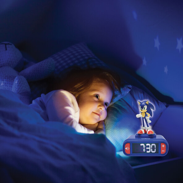 Sonic digital barnevåkerklokke med 3D-nattlysfigur