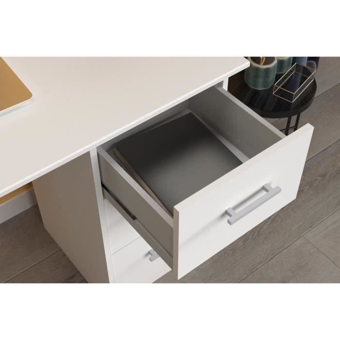 Bureau droit 3 tiroirs - Panneaux de particules - Décor Blanc - Scandinave - L 121 x P 55 x H 74 cm - ESSENTIEL