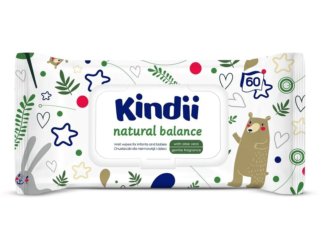Cleanic KindiiNaturals Balance Chusteczki dla dzieci i niemowląt, 60 szt.
