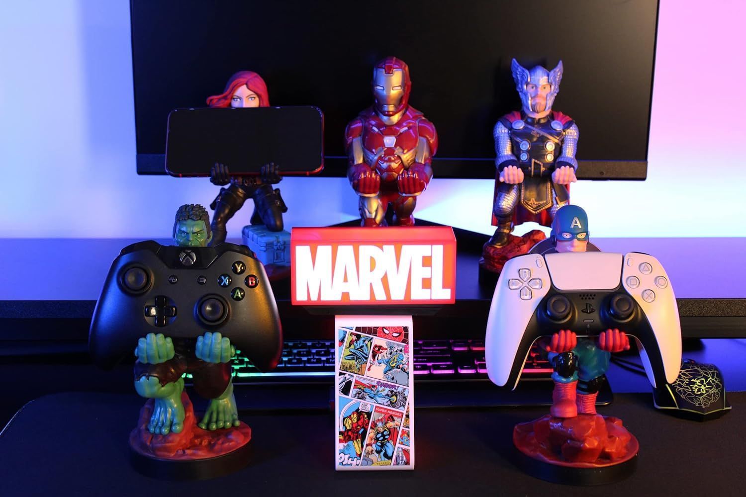 Marvel Ikon Light Logo Figur – EXQUISITE GAMING – Cable Guys – Halterung für Kopfhörer, Smartphone oder kleines Zubehör – 25 cm