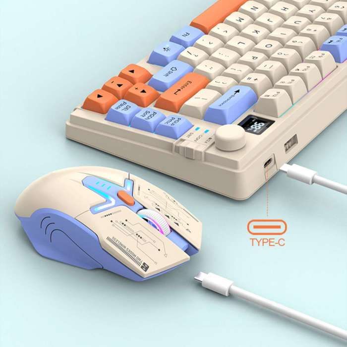 Ensemble clavier et souris, 80 touches, Bluetooth, sans fil 2,4 GHz, éclairage RGB, design ergonomique, multifonctionnel, bleu