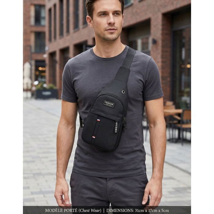 Bolso bandolera - Bolso de hombro - Ajustable - Para hombre - Tejido Oxford - Negro - Funcional - 31 x 17 cm