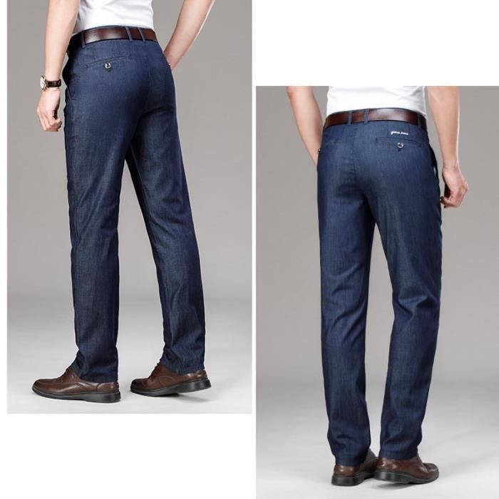 Pantalones vaqueros rectos elásticos para hombre, ligeros, elegantes, de talle alto y tejido cómodo - Azul oscuro