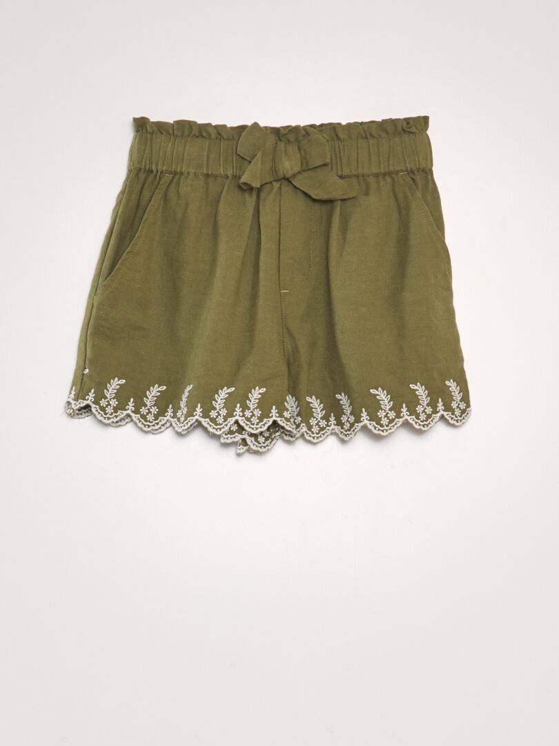 Geborduurde katoenen en linnen shorts - groen