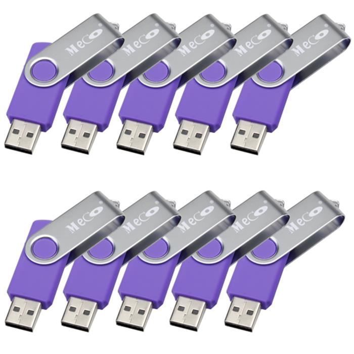 Paquete de 10 memorias USB 2.0 de 2 GB de MECO, color morado, con carcasa de gel de sílice.