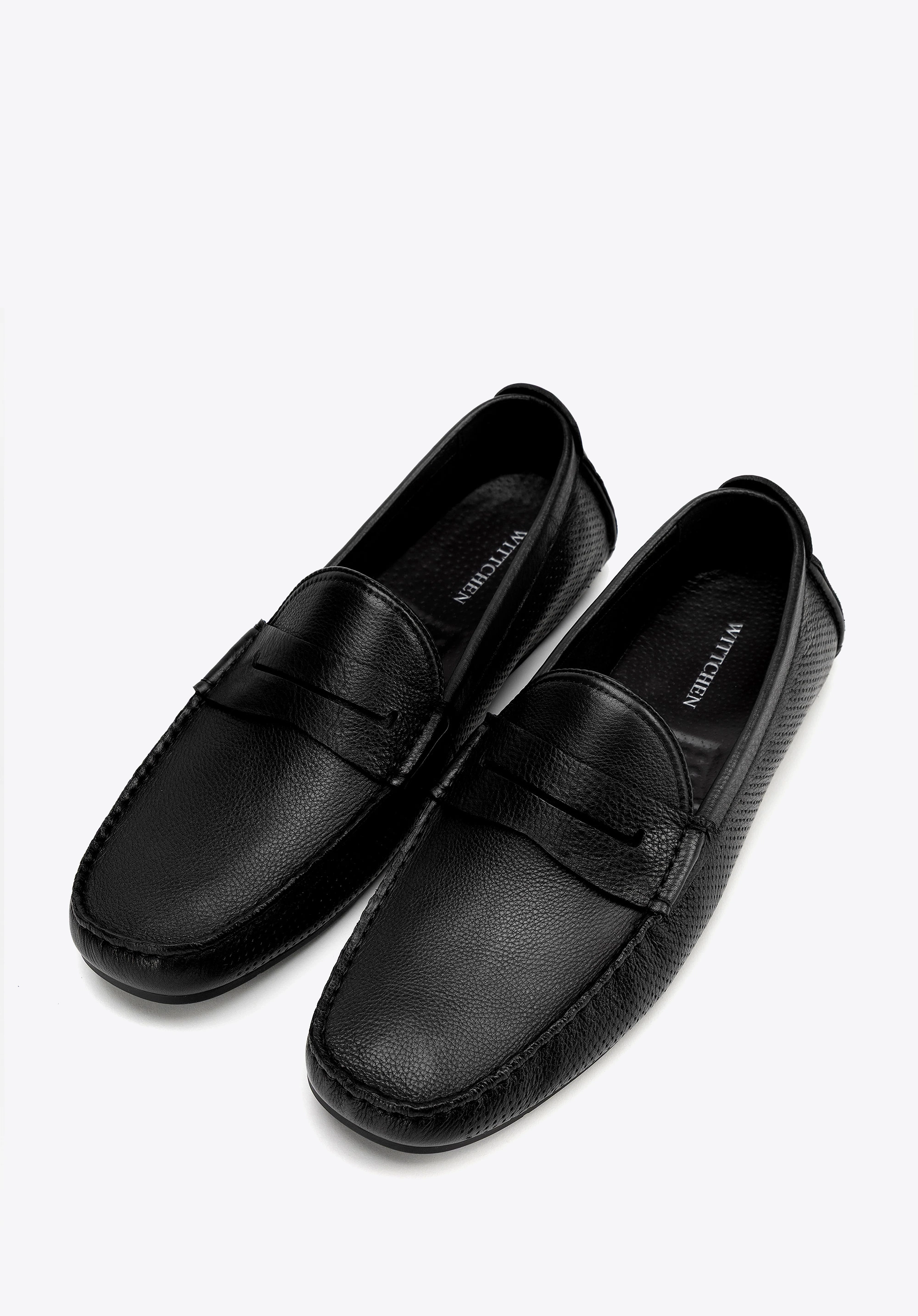 Męskie półbuty slip-on ze skóry czarne
