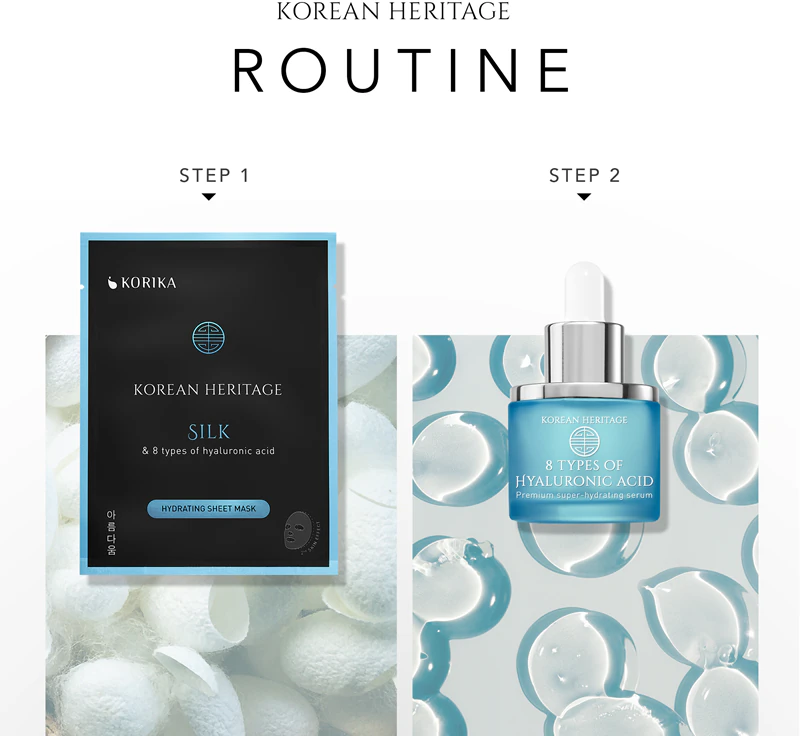 KORIKA Korean Heritage Silk & 8 typů hydratační masky s kyselinou hyaluronovou