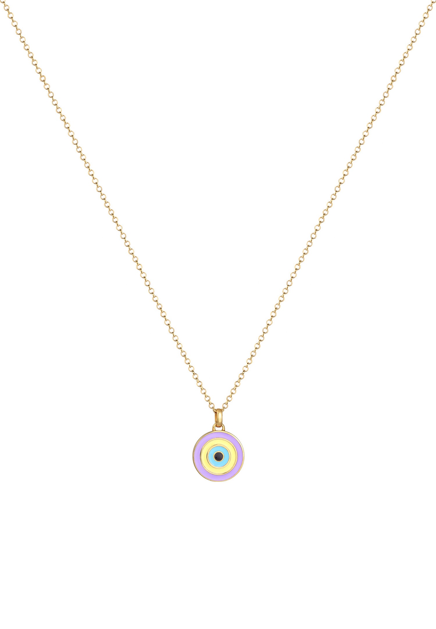 Elli Femmes Pendentif Disque Evil Eye tendance pastel avec émail en argent sterling 925 plaqué or
