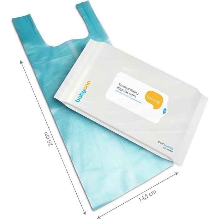 Sacos para fraldas perfumados, descartáveis, pacote com 100 unidades.