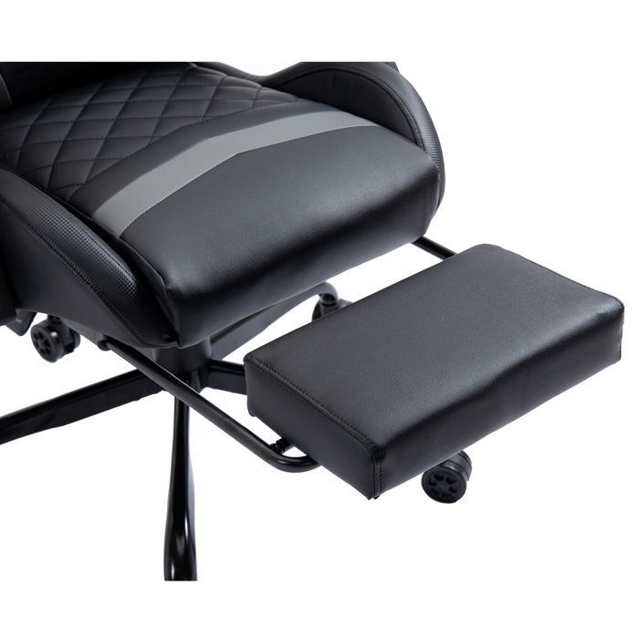 Chaise Gaming Ergonomique Similicuir avec Repose-Pieds et Massage 6 Points, Dossier Inclinable, Base Métal Delman Gris
