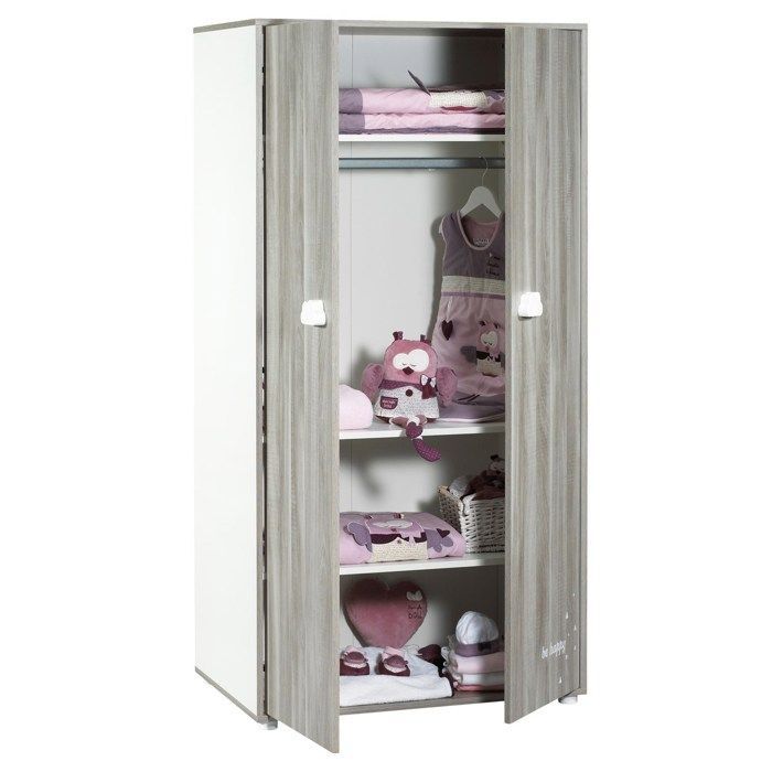 Armario infantil Smile Bear - Roble Flint - Blanco - 2 puertas - 168x85x57cm - Babyprice