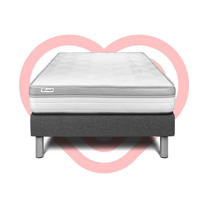 Ensemble Matelas Sommier 90x200 cm - Vital Relax Gris