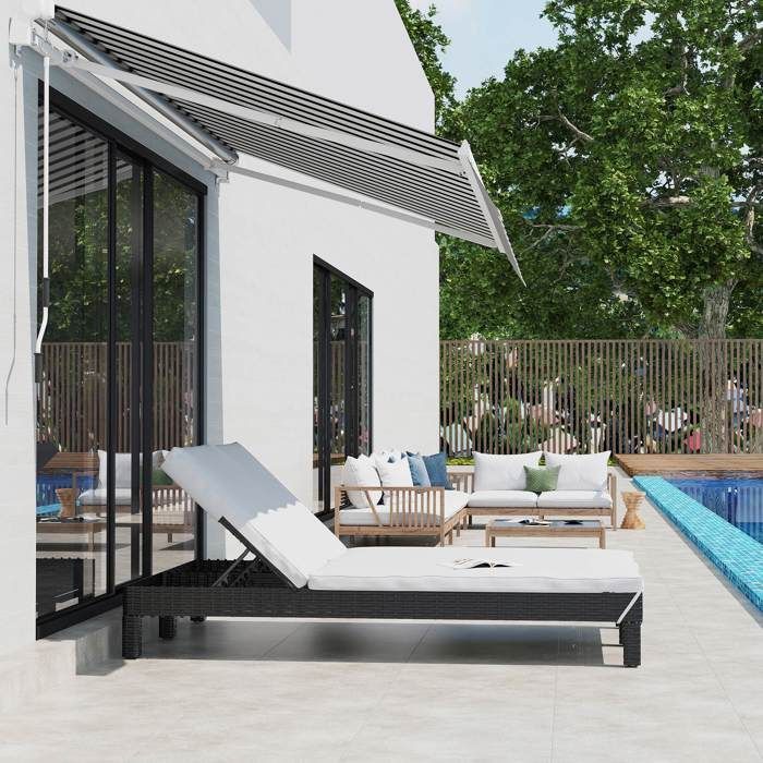 Bain de soleil - Outsunny - transat 2 places grand confort dossier inclinable matelas - résine tressée - noir