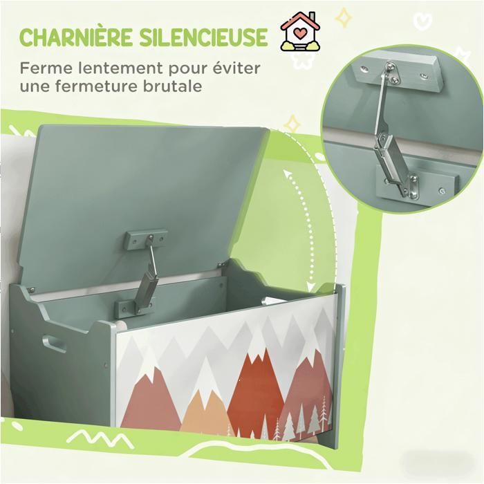Boîte de rangement coffre à jouets couvercle à charnière design mignon vert