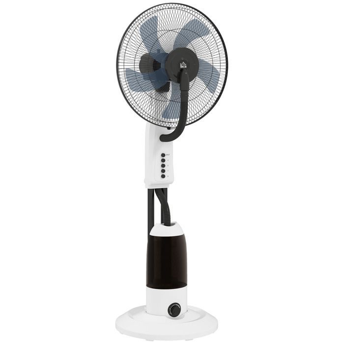 Ventilador nebulizador HOMCOM - 90W - Oscilación de 70°, 3 velocidades, depósito de agua de 2,8L y ruedas - Blanco