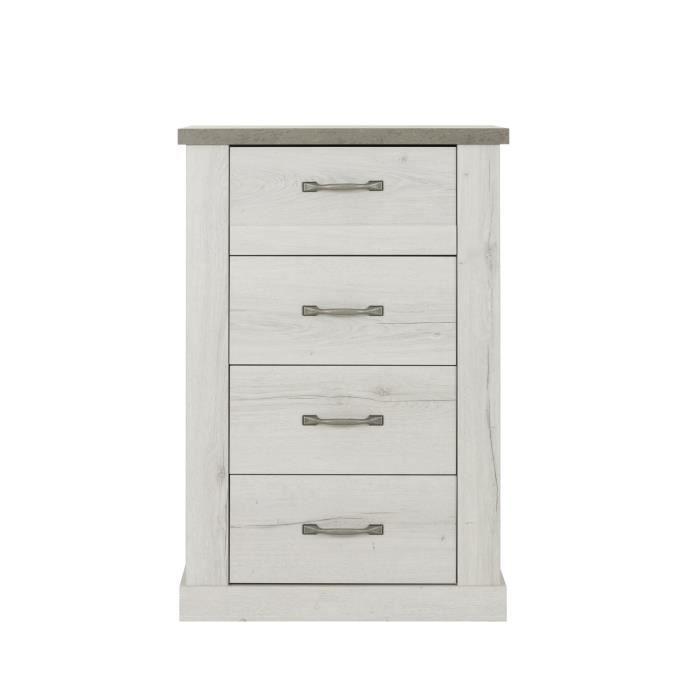 Cómoda de 4 cajones - Natural Ancho: 72,4 Alto: 107,8 Profundidad: 44,9 - Decoración blanco roto - Chamonix -