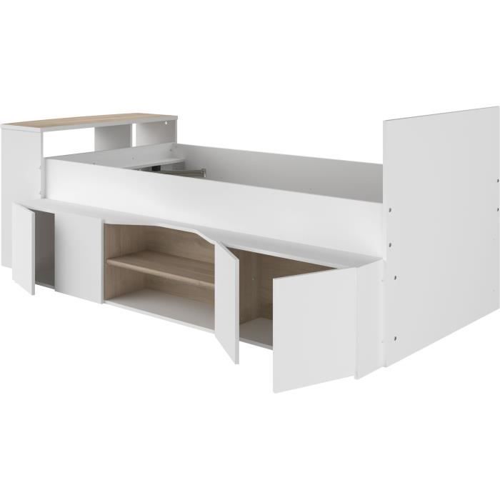 CLOE Children's Combination Bed with Storage and Desk - 90 x 200 cm - White and Oak Finish - PARISOT