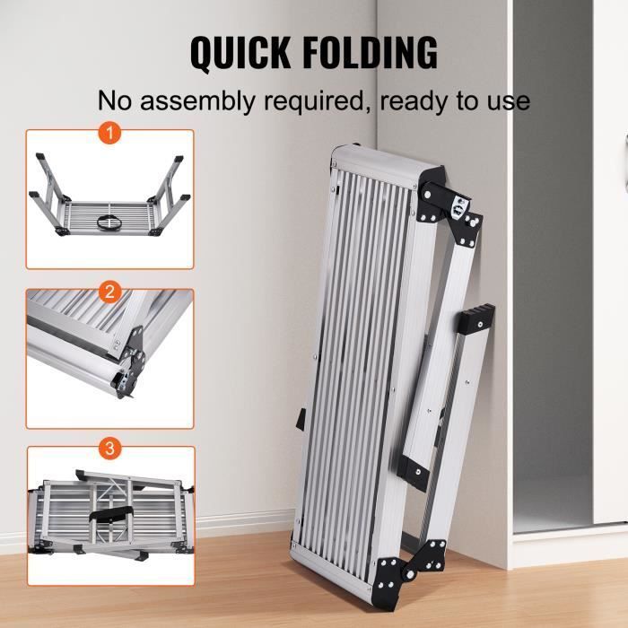 Plataforma de trabajo - VEVOR - Taburete plegable de aluminio, banco de trabajo plegable de aluminio, escalera de 150 kg, antideslizante.