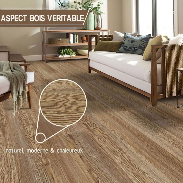 Revêtement de sol PVC - Dalles autocollantes - 5,02 m² - pour Salon - Imperméables - 36 pièces - Couleur Bois