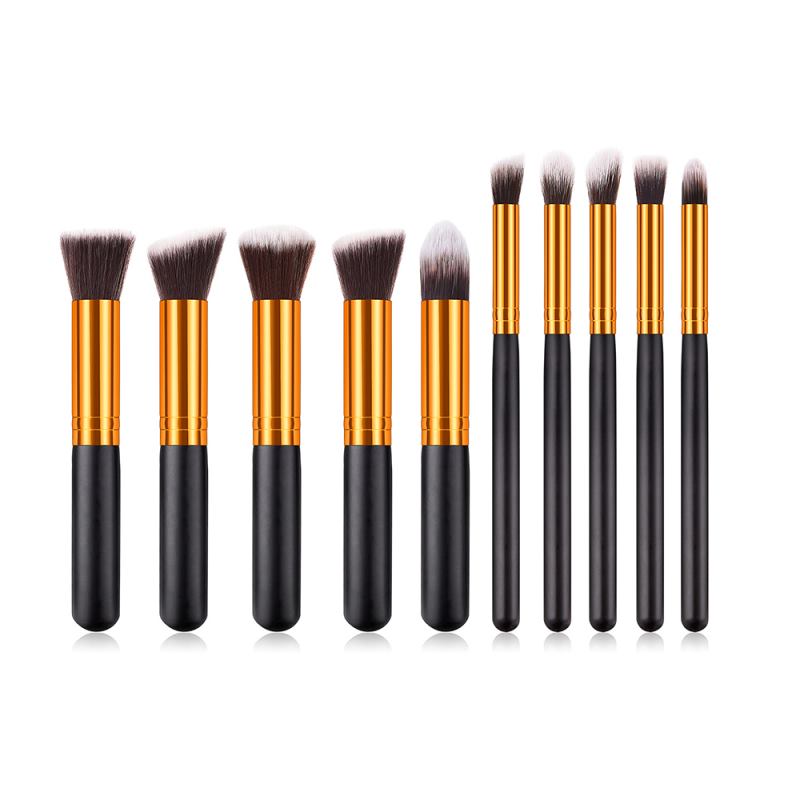 Ensemble de 10 pinceaux de maquillage pour les yeux, le visage et le teint : eyeliner, fard à paupières, fond de teint, poudre, blush et correcteur.